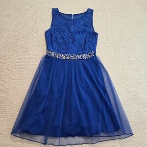 Xtraordinary Sleeveless Blue Fit & Flare Dress Lace and Tulle Sz 3 Skater Fairy